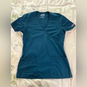 Cherokee Mock Wrap Caribbean Blue Scrub Top